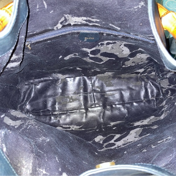 Authentic Gucci Vintage Navy Blue Leather Bamboo Handle Two Way Large Tote Bag - Picture 15 of 17